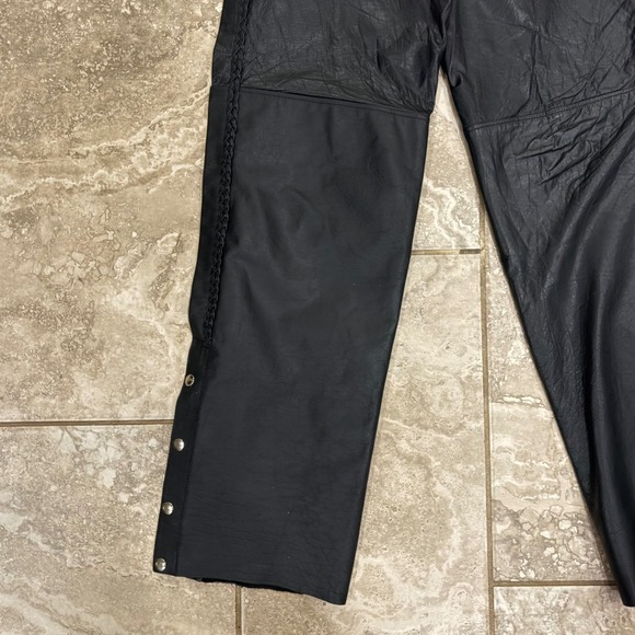 Vintage Hot Leathers Motorcycle Chaps Braided Trim Biker Womens Sz XS - Picture 3 of 9